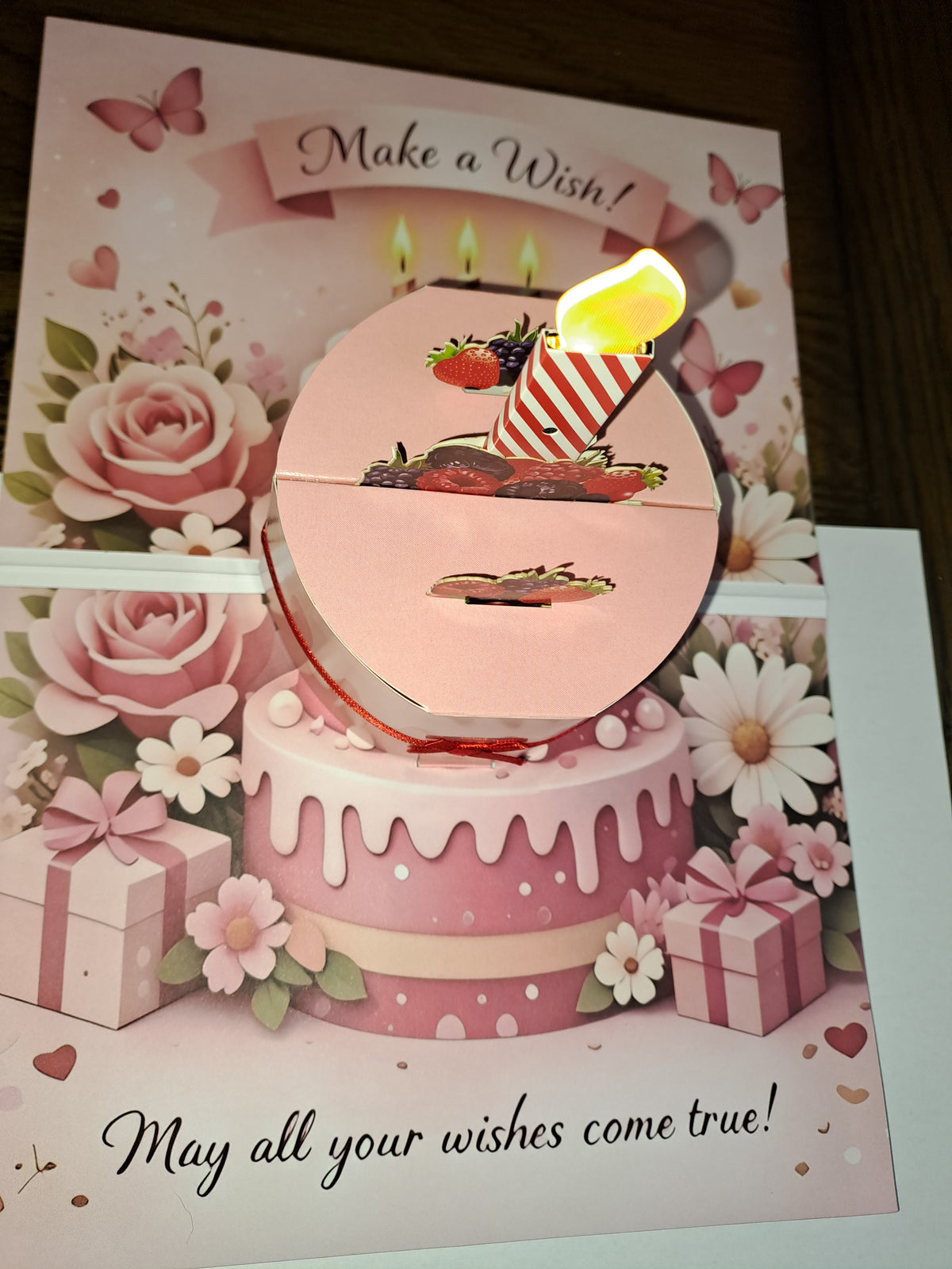 Premium Musical Birthday Card — 3D Pop-Up Cake, Light & Blow-Out Effect, Replaceable Battery