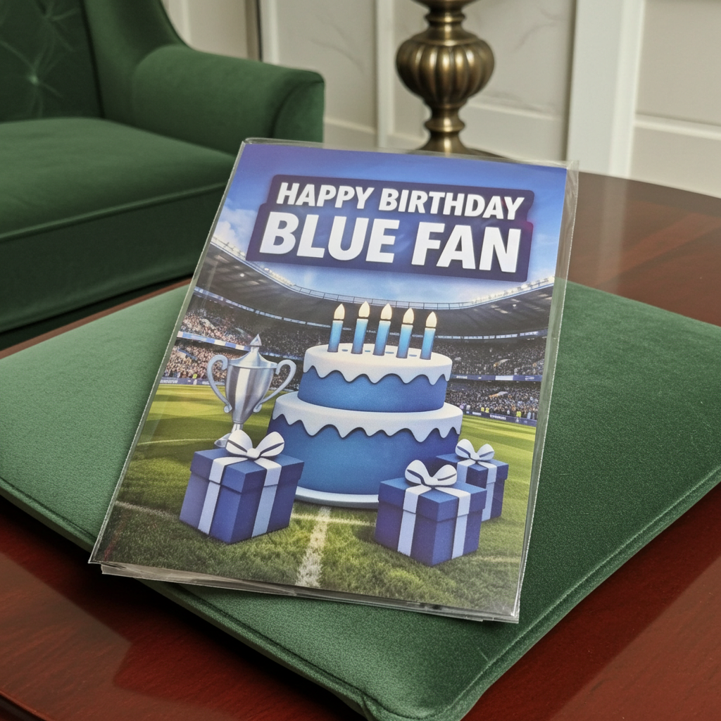 Musical Birthday Card for Blue Football Fans — Replaceable Battery (EU 2027 Compliant)