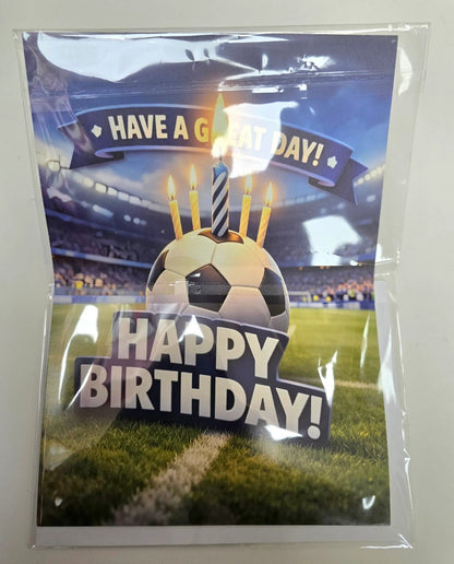 Premium Musical Football Birthday Card - Blue Fan - EU 2027 Removable Battery